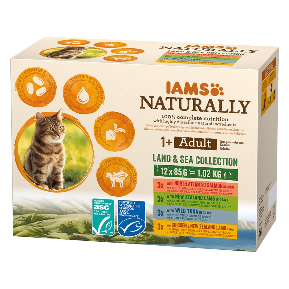 IAMS Naturally Cat Adult - Land & Sea Collection 12 x 85 g