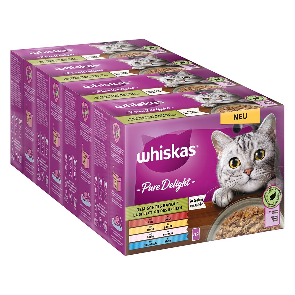 Multipack Whiskas Pure Delight portionspåse 48 x 85 g - Blandad ragout i gelé