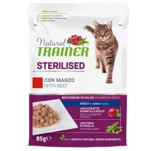 Natural Trainer Adult Sterilised 12 x 85 g våtfoder för katter - med nötkött