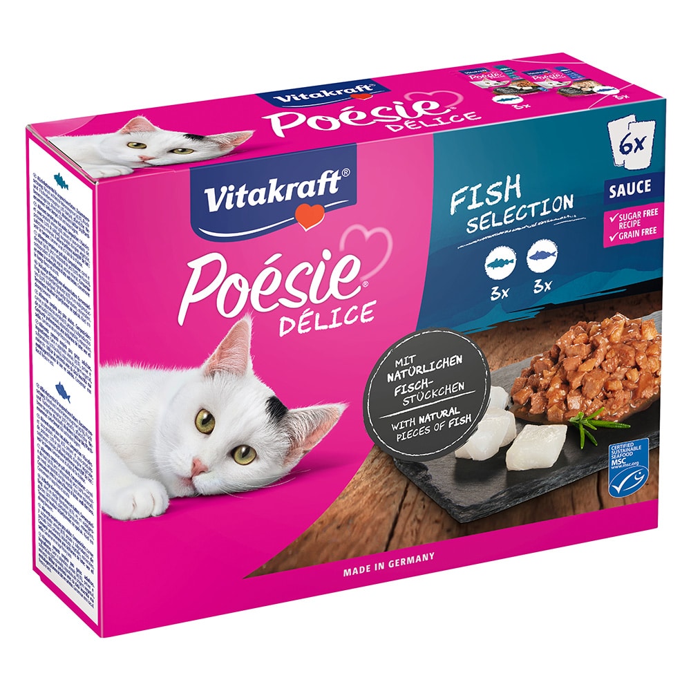 Vitakraft Poésie DéliSauce Pouch blandpack 6 x 85 g - Fisk-Mix