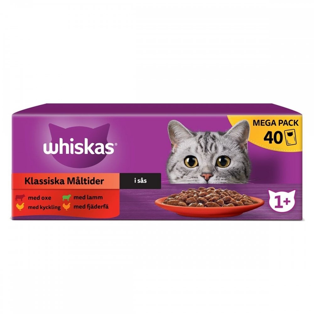 Whiskas 1+ Oxe, Lamm och Kyckling i Sås 40x85 g