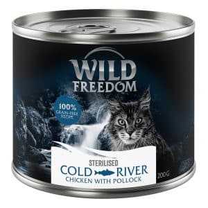 Wild Freedom Adult Sterilised 6 x 200 g - Grain Free - Cold River - Lax & kyckling