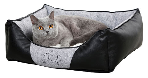 Kattbädd Crown svart grå (55 x 45 x 18 cm)
