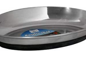 Kattmatskål rostfri låg kant med svart antislip