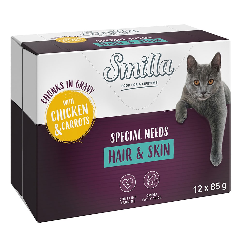 Smilla Chunks Hair & Skin med grönsaker 12 x 85 g - Kyckling & morötter