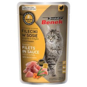 Super Benek Grain Free ångade filébitar 28 x 85 g - Kalkon med havtorn i sås
