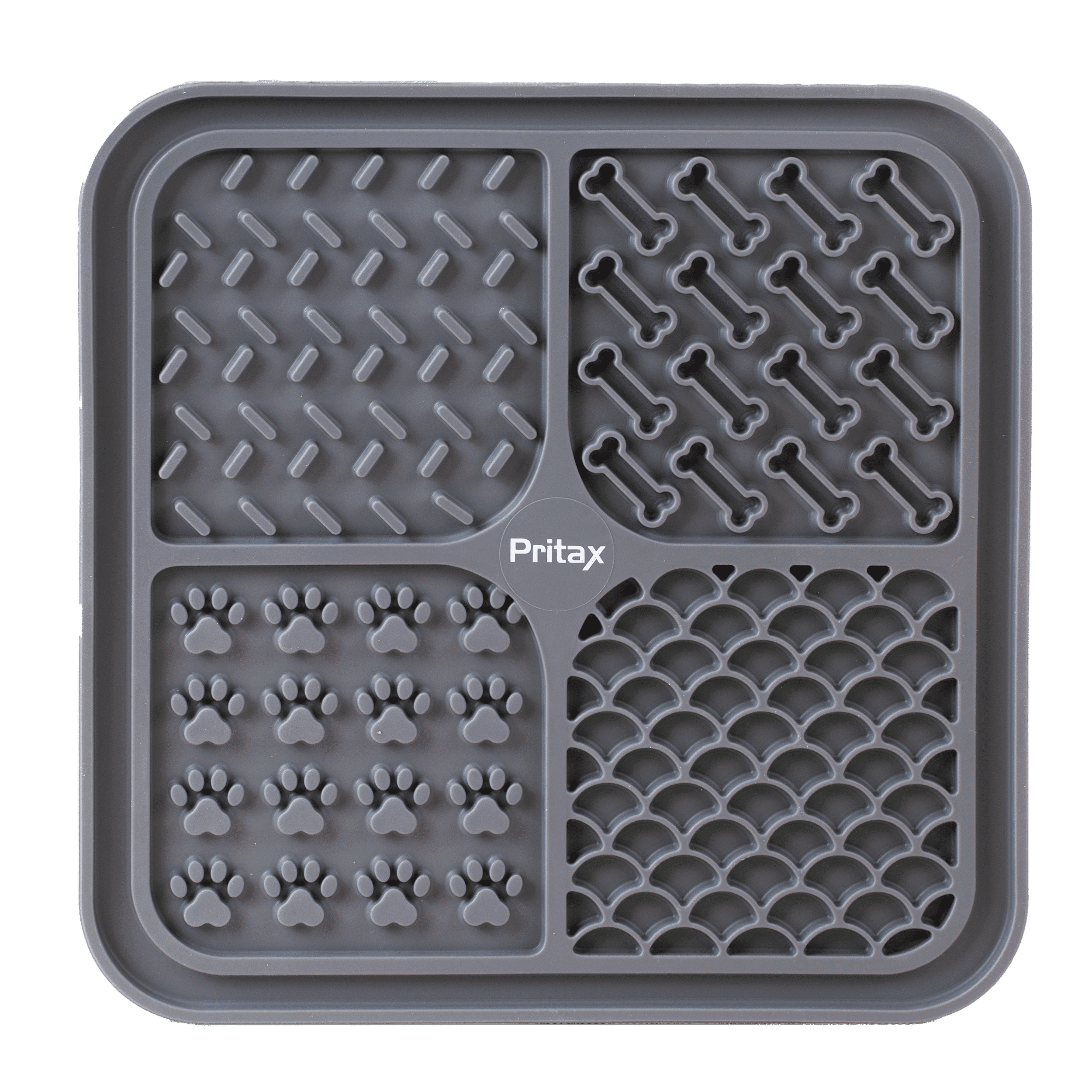 Lick mat 4in1, 20x20cm, Grå - Hund - Matplats & Vattenautomater för hund - Foderaktivering för hund - Pritax - ZOO.se
