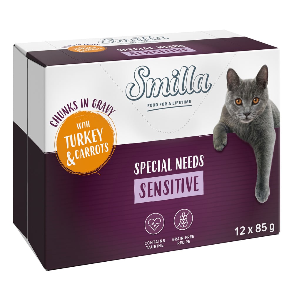 Smilla Pouch Adult Sensitive Chunks in Sauce med grönsaker - Kalkon och morötter (12 x 85 g)