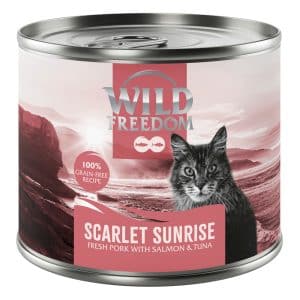 6 x 200 g / 400 g Wild Freedom Adult Red Meat till prova-på-pris! - 6 x 200 g Scarlet Sunrise - fläskkött, lax & tonfisk