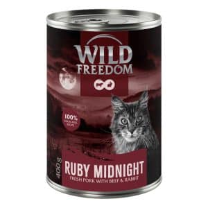 6 x 200 g / 400 g Wild Freedom Adult Red Meat till prova-på-pris! - 6 x 400 g Ruby Midnight - fläskkött, nötkött & tonfisk