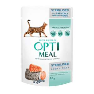 Canned Food For Sterilised Cats Salmon And Blueberries 12 x 85 g - Katt - Kattfoder & kattmat - Blötmat & våtfoder till katt - Optimeal - ZOO.se