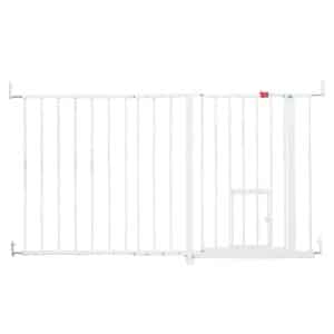 Carlson hundgrind extra bred med kattdörr - Höjd 76 cm, bredd 129 till 150 cm