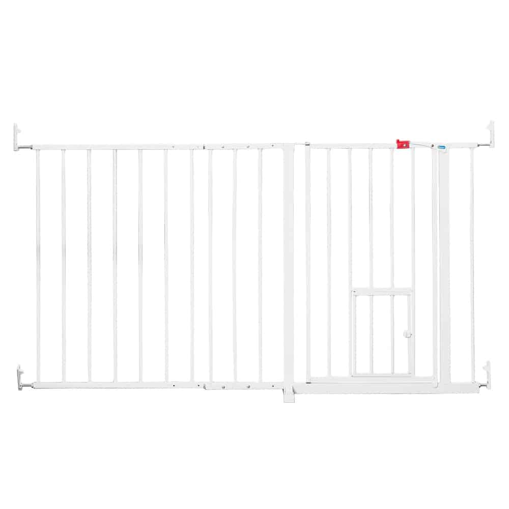 Carlson hundgrind extra bred med kattdörr - Höjd 76 cm, bredd 129 till 150 cm