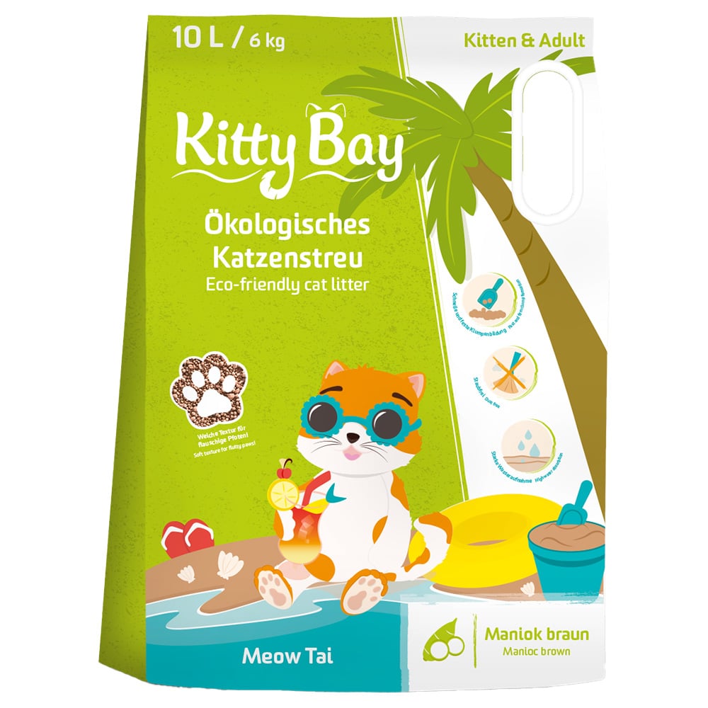 KittyBay Meow Tai brun kassava ekologiskt kattströ - 10 l (6 kg)
