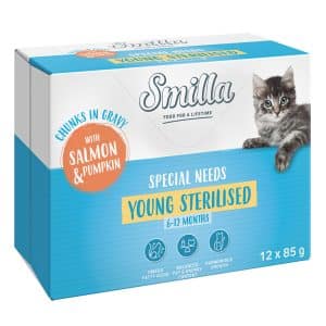 Smilla Pouch Young Sterilised Chunks in Sauce med grönsaker - Lax och pumpa (12 x 85 g)