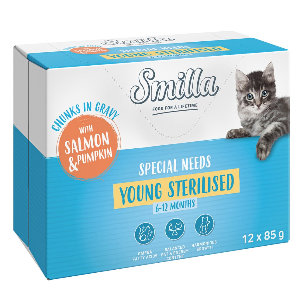 Smilla Pouch Young Sterilised Chunks in Sauce med grönsaker - Lax och pumpa (12 x 85 g)