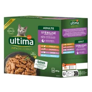 Ultima Sterilized Cat 8 x 85 g - Mix I (kyckling, kalkon, lax, öring)