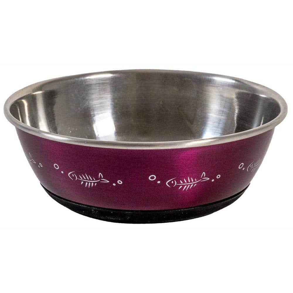 Kattskål Rostfri Antislip Med Fiskar 350ml 12,5cm - Blå