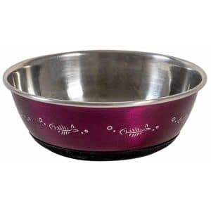 Kattskål Rostfri Antislip Med Fiskar 350ml 12,5cm - Rosa