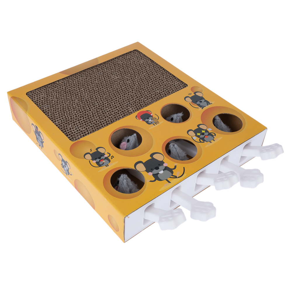 Miaofairykattenspeelgoed, Miaofairy Whack-a-Mole 3-in-1 kattenkrabber en speelgoed, golfkarton, kattenkrabber, interactief speelgoed (B