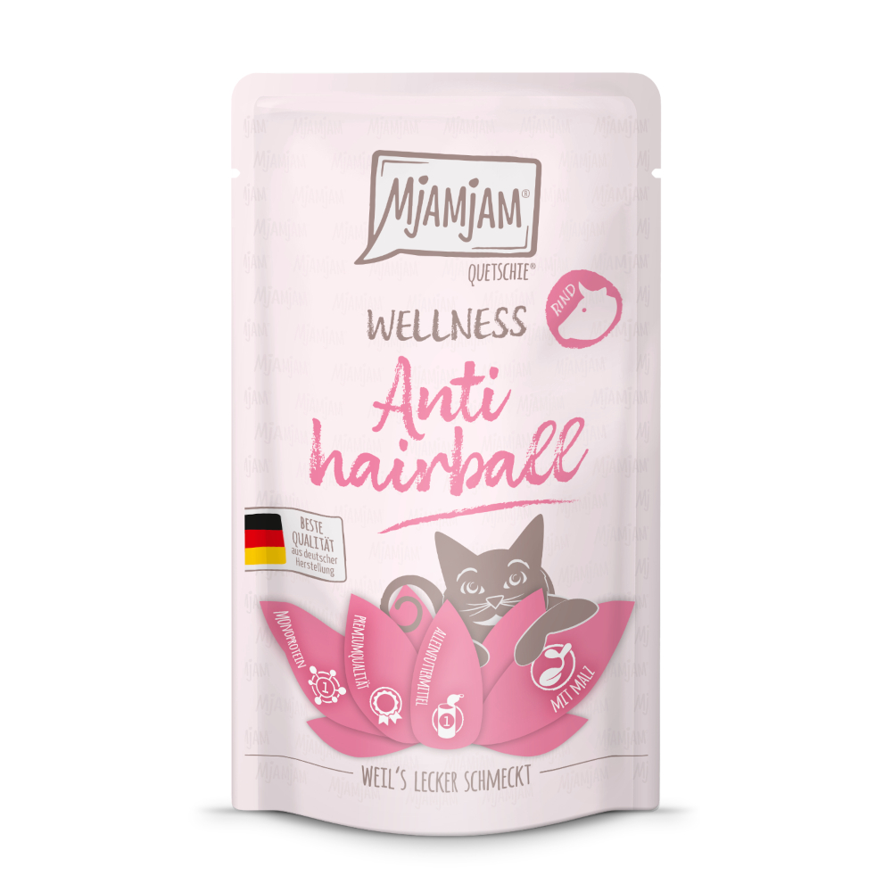MjAMjAM Wellness 12 x 125 g - Anti-hårbollar - nötkött