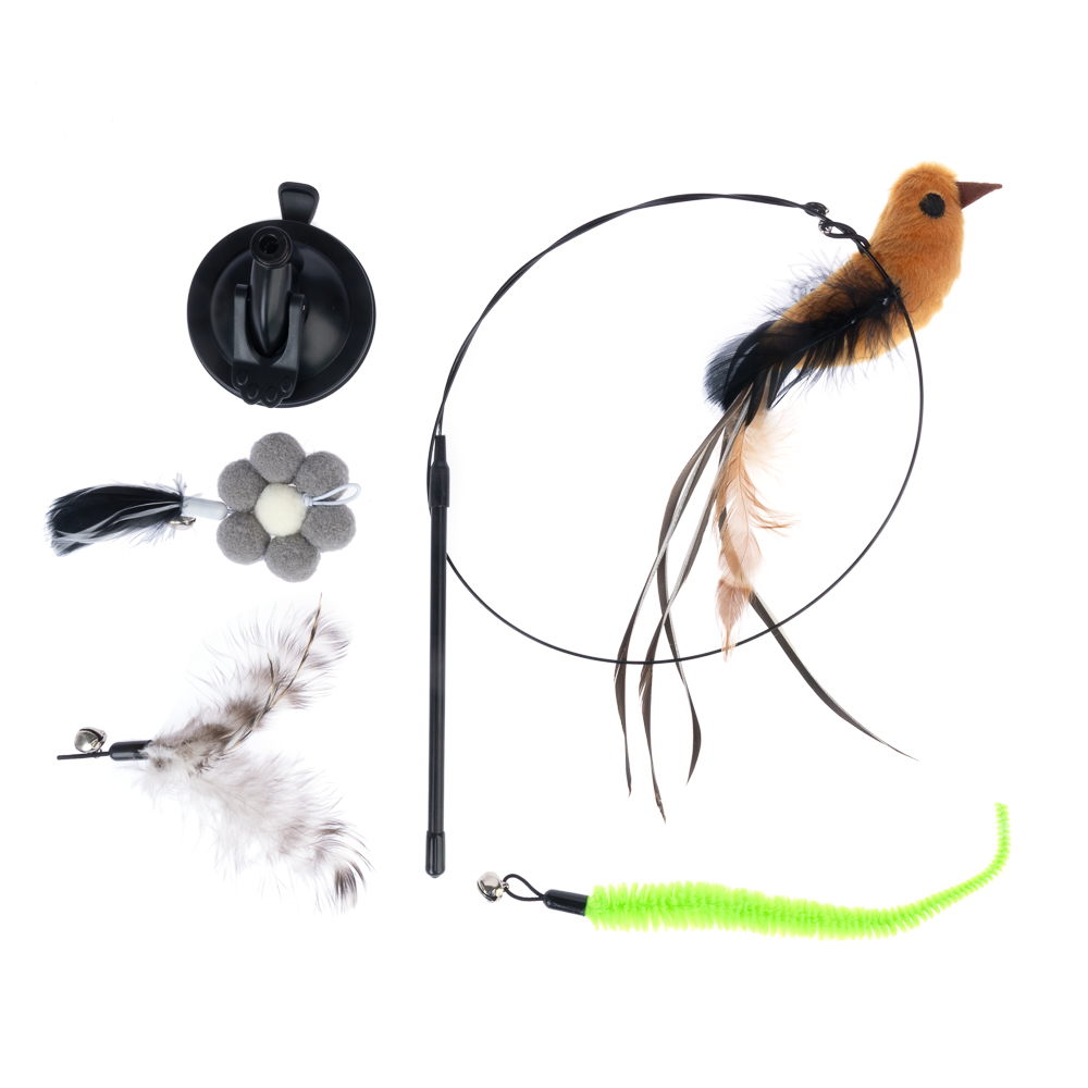 zooplus Basics interaktiv kattleksak 4-i-1 Lekpinne 95 cm, 4 leksaker 15 cm