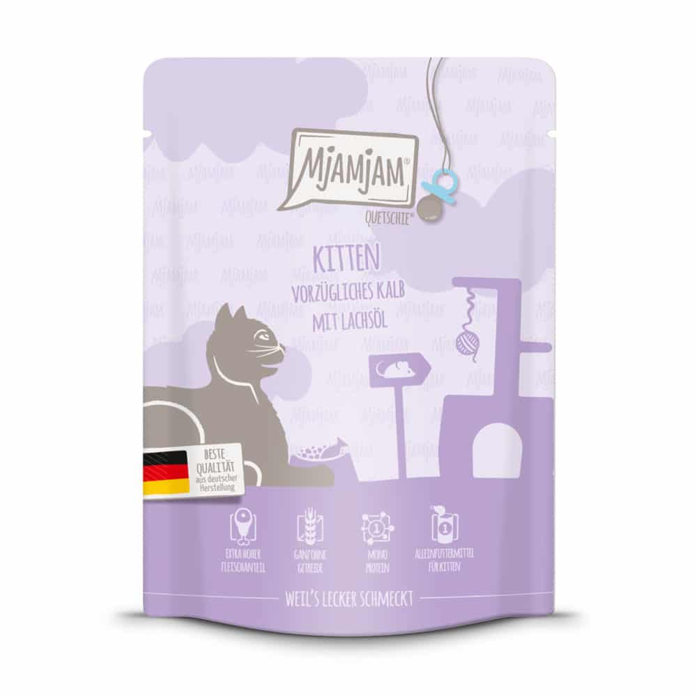 Ekonomipack: MjAMjAM Quetschie 24 x 300 g - Kitten kalv med laxolja