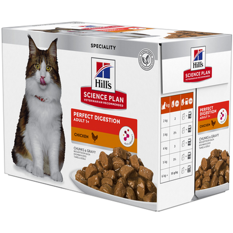 Adult Perfect Digestion Chicken Pouch - Wet Cat Food 12 x 85 g - Pouch - Katt - Kattfoder & kattmat - Blötmat & våtfoder till katt - Hills Science Plan - ZOO.se