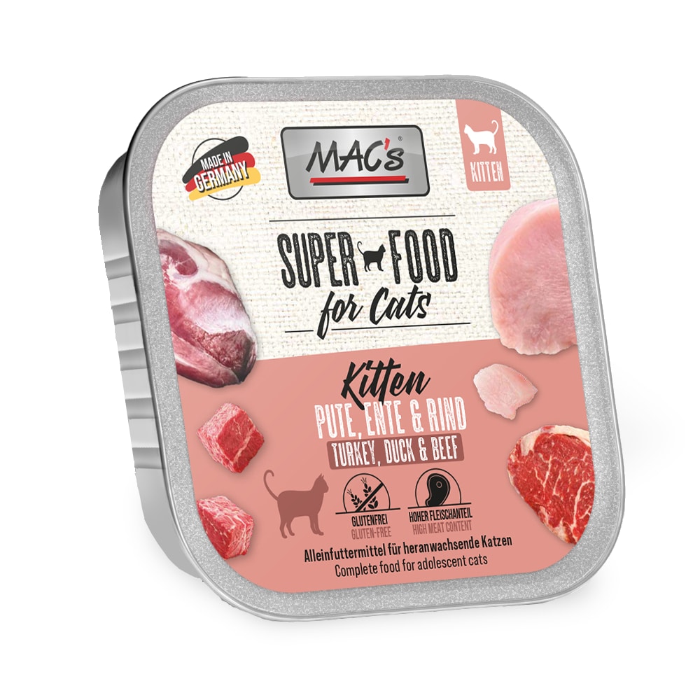 Ekonomipack: MAC's Cat kattfoder portionsform 32 x 100 g - Kitten kalkon, anka, nötkött
