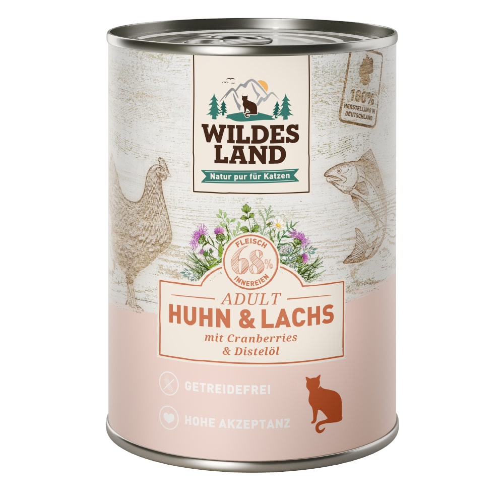 Wildes Land Adult Cat 6 x 400 g - Kyckling & lax med tranbär