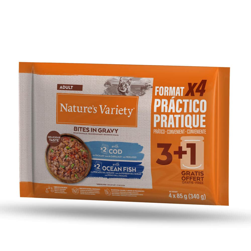 2 x Nature's Variety till ett specialpris! - Bites in Sauce torsk & havsfisk (2 x 44 x 85 g)