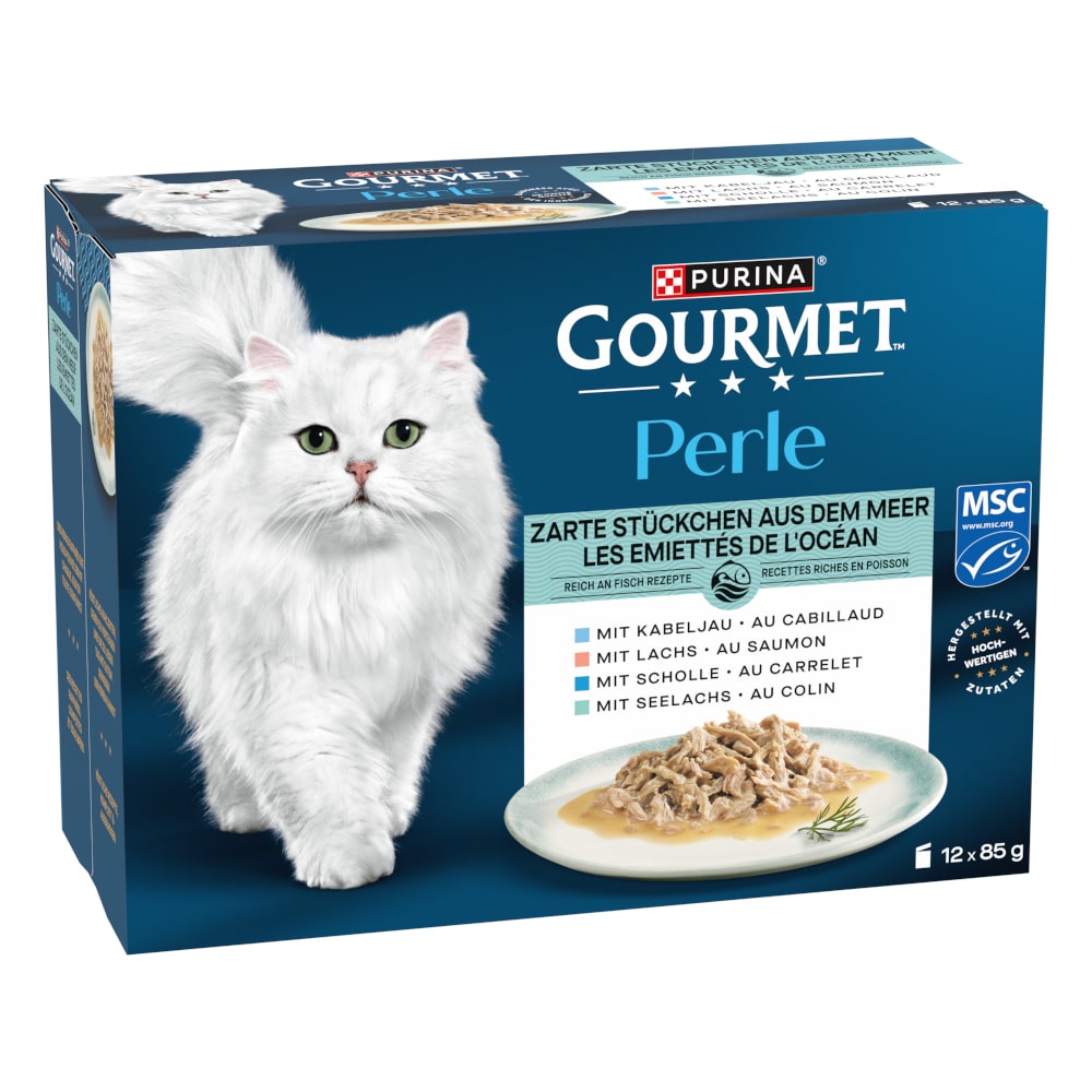 Ekonomipack: Gourmet Perle blandat urval 24 x 85 g - Möra bitar från havet i sås (4 sorter)