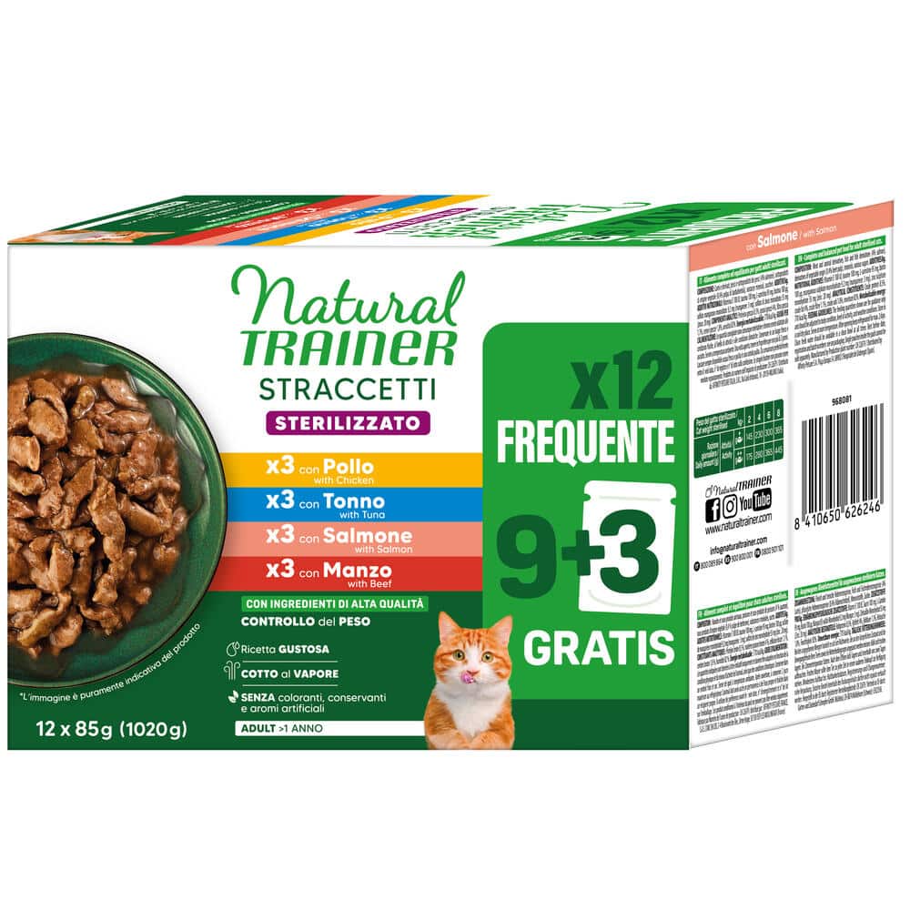 Natural Trainer Stracceti Adult Sterilised strips i sås 24 x 85 g - Blandpack (4 sorter)