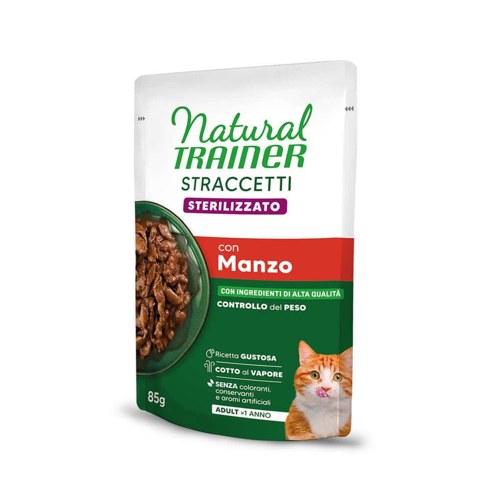 Natural Trainer till ett specialpris! - 48 x 85 g Straccetti Adult Sterilised strimlor i sås nötkött