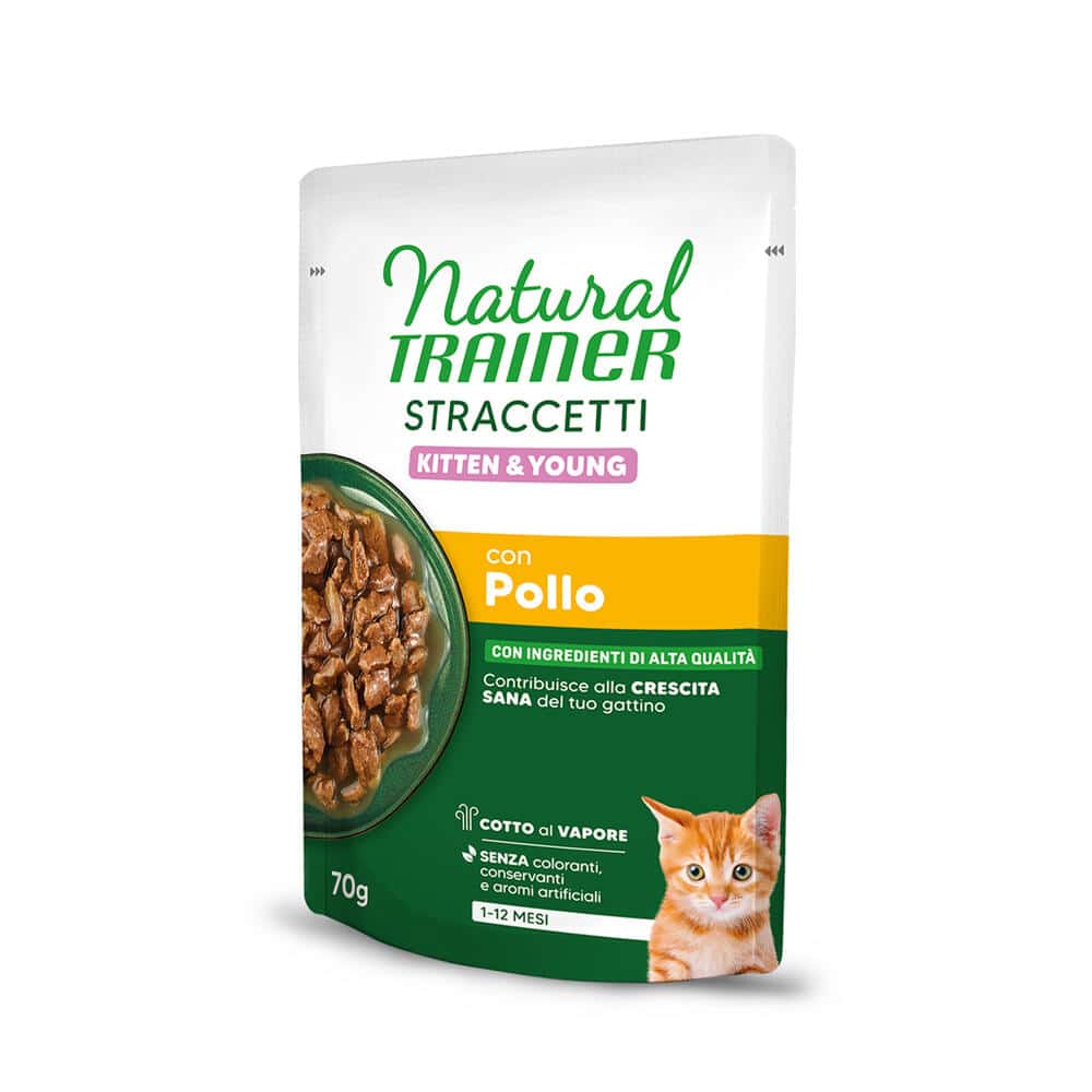 Natural Trainer till ett specialpris! - 56 x 70 g Straccetti Kitten & Young kyckling i sås