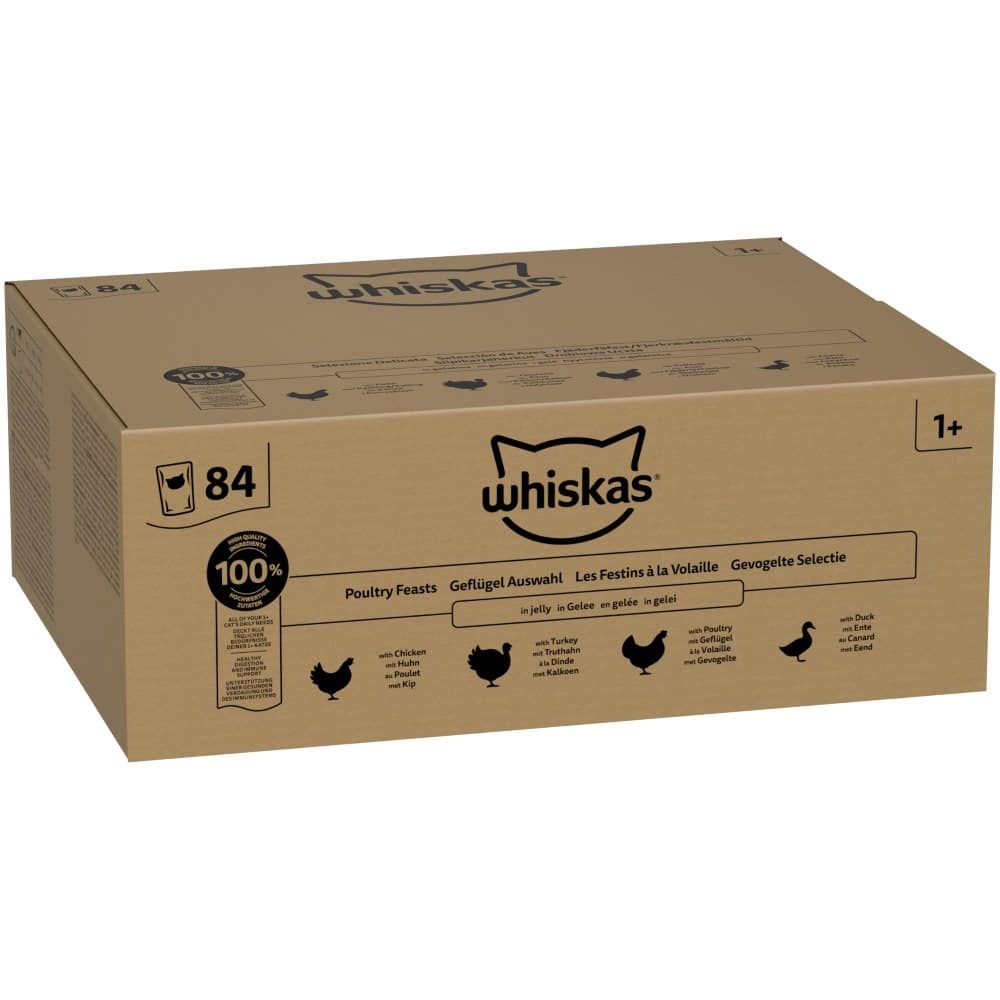 Whiskas 1+ Adult i portionspåse 84 x 85 g - Fjäderfäurval i gelé