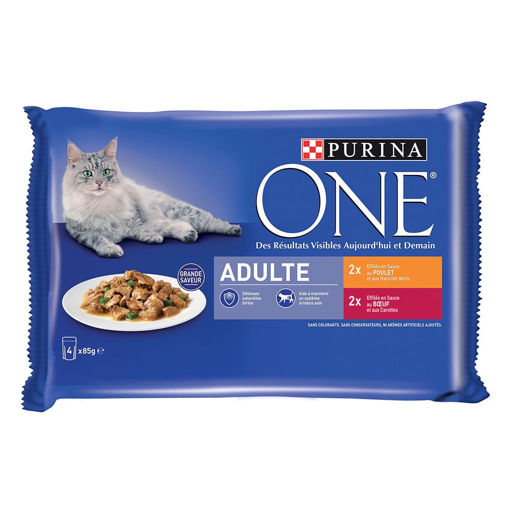 Purina ONE 4 x 85 g - Adult kyckling & nötkött