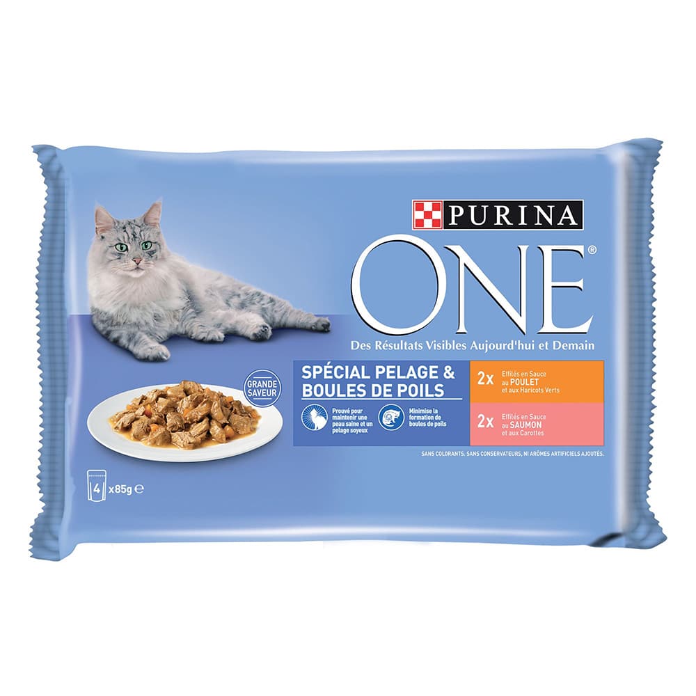 Purina ONE 4 x 85 g - Coat & Hairball kyckling & lax
