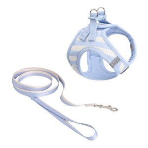 Basic Kattsele med Koppel Randig Blå/Beige