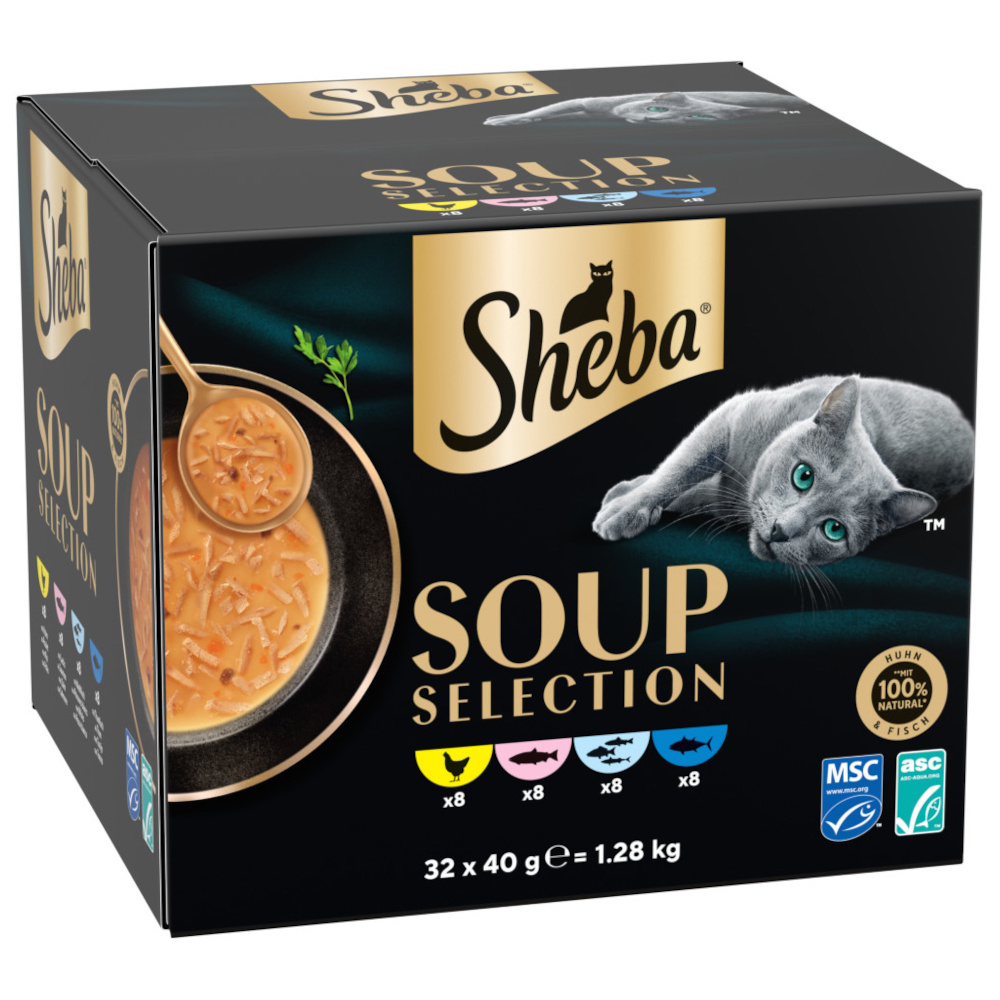 Sheba Soup Selection 32 x 40 g - Mix (kyckling, tonfisk, havsfisk och lax)