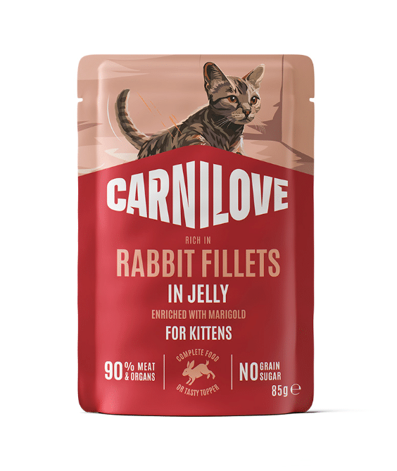 Kitten Pouch Jelly med Kanin och Ringblomma Våtfoder för Katt - 24 st x 85 g