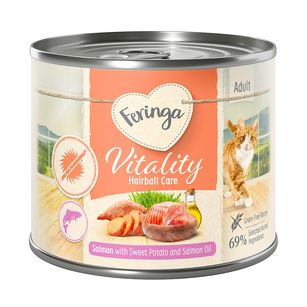 Ekonomipack: Feringa Vitality Hairball Care - Anti-hårbollar med lax 12 x 200 g