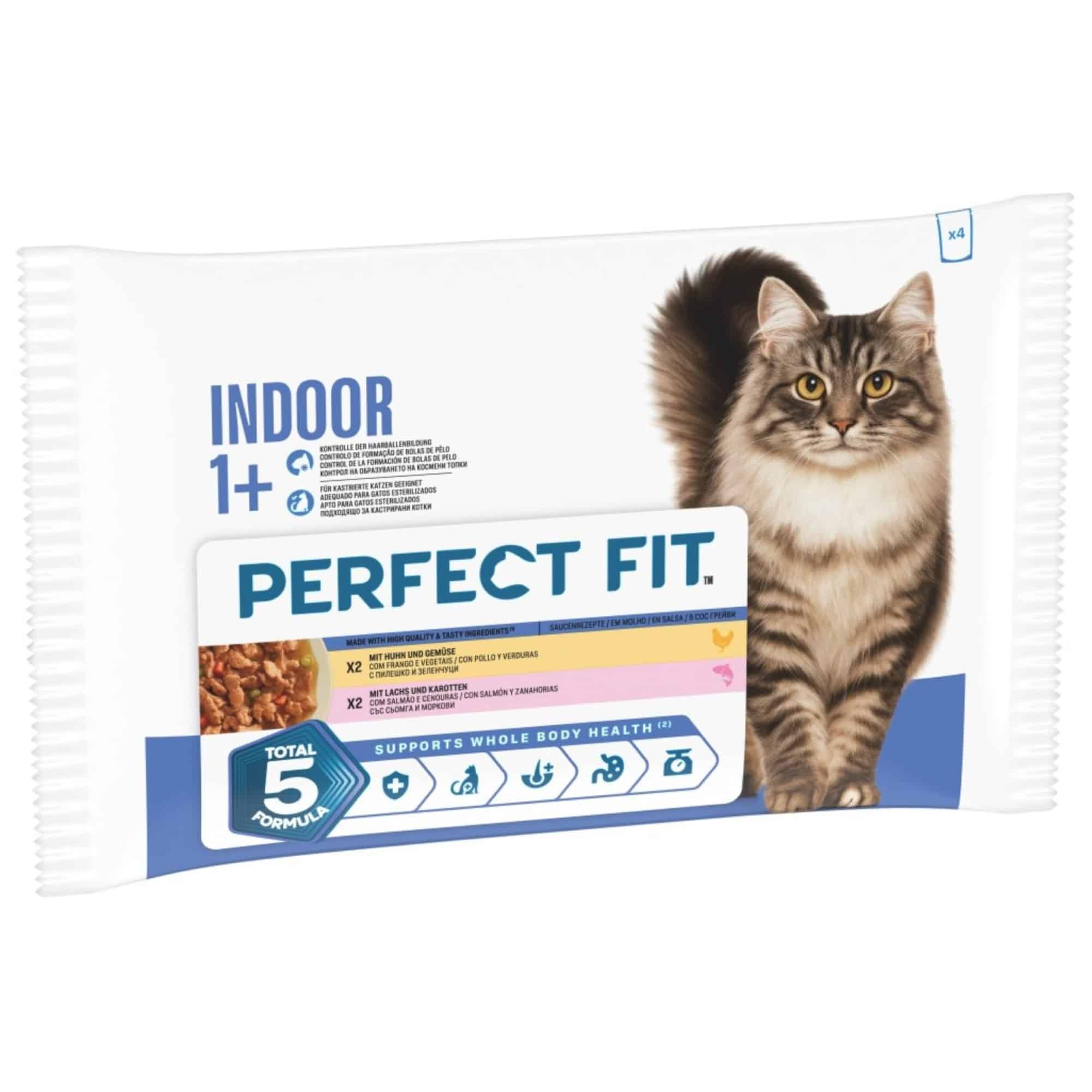 Perfect Fit Indoor 1+ - Mixpack: kyckling + lax (4 x 85 g)