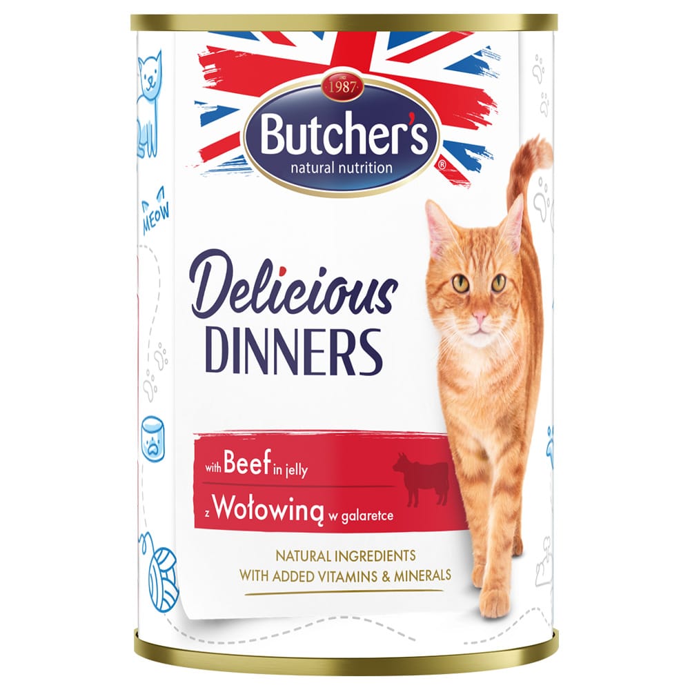 Butcher's Delicious Dinners Katt 24 x 400 g - Nötkött