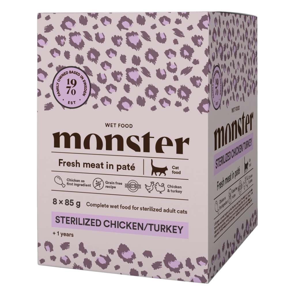 Monster Våtfoder Sterilized Kyckling & Kalkon 8 x 85 g - Katt - Kattfoder & kattmat - Blötmat & våtfoder till katt - Monster Pet Food - ZOO.se