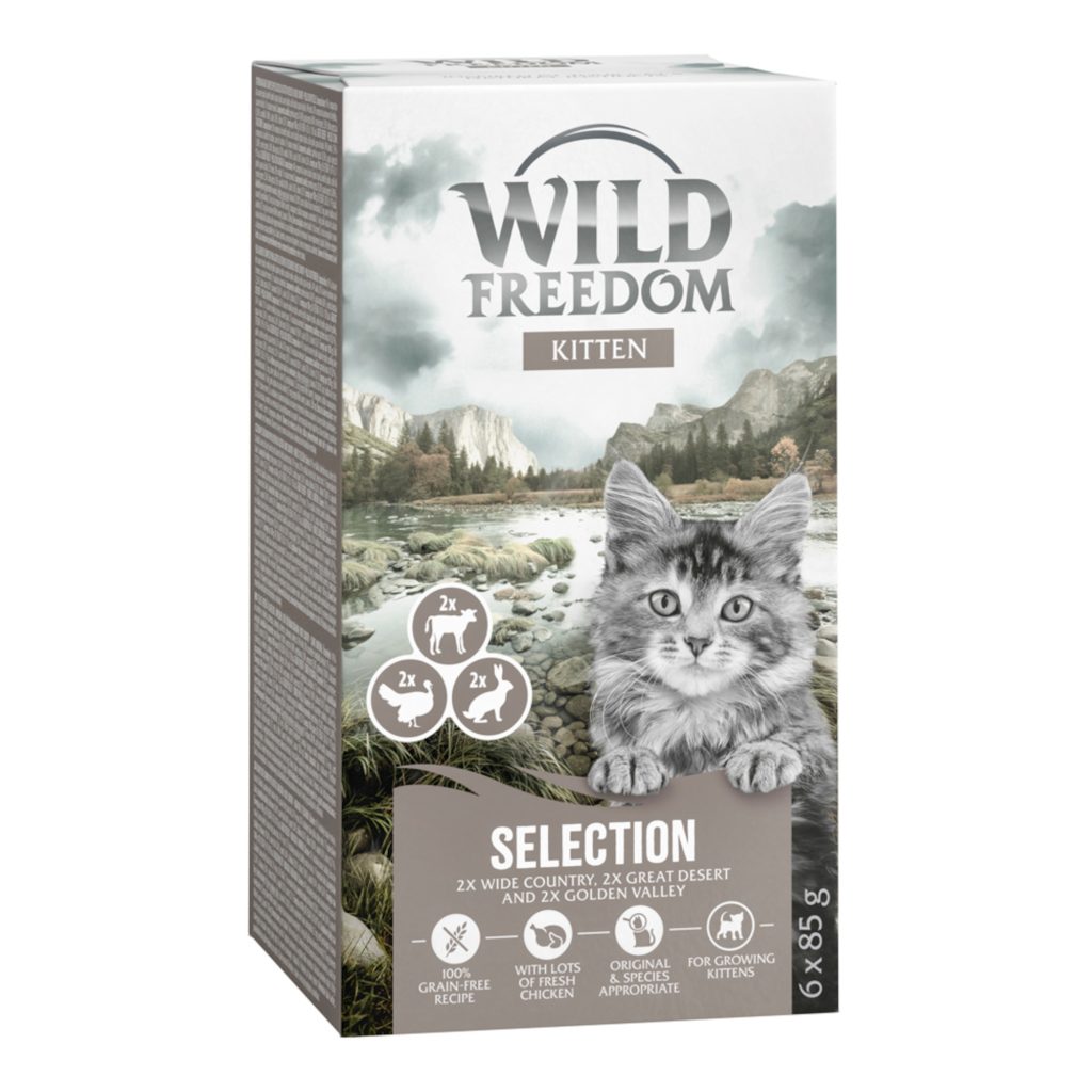 Wild Freedom Kitten portionsformar 6 x 85 g - Mixpack (2 x kalv, 2 x kanin, 2 x kalkon)