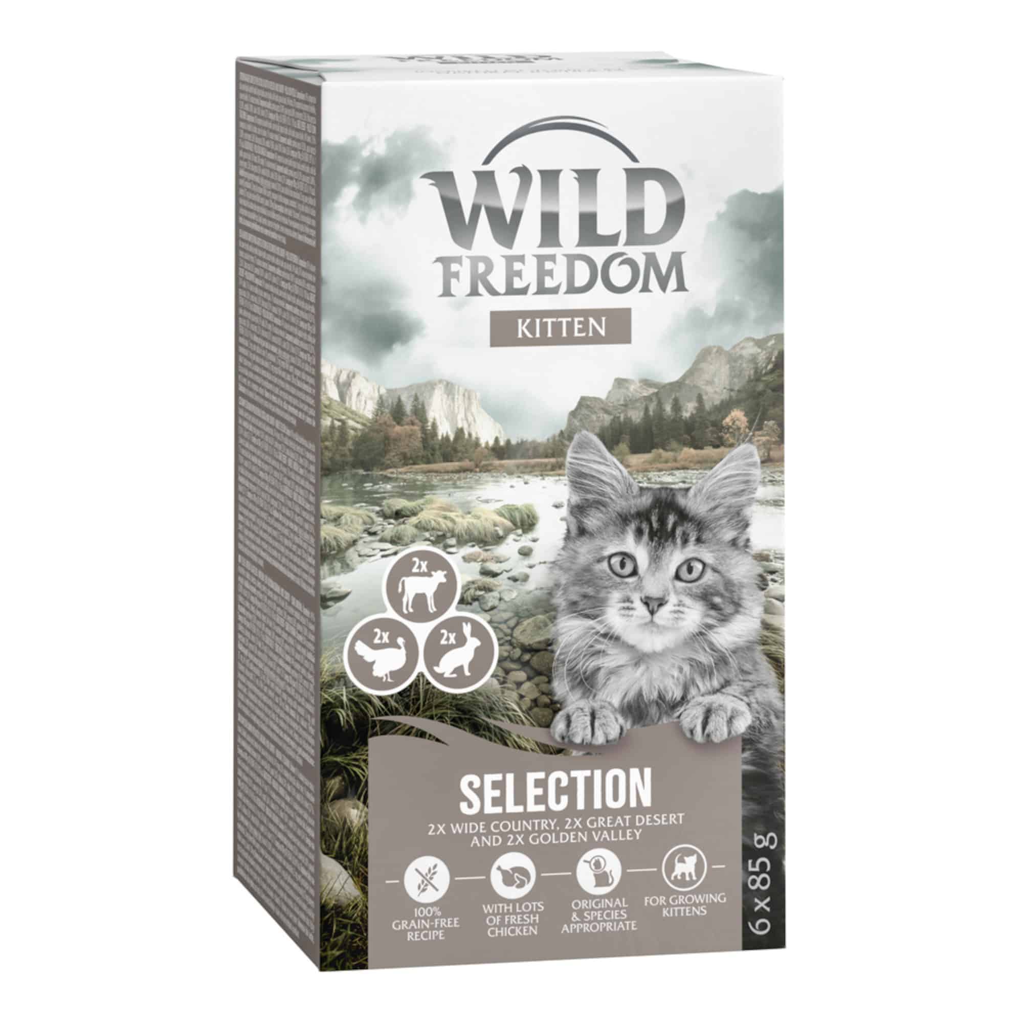Wild Freedom Kitten portionsformar 6 x 85 g - Mixpack (2 x kalv, 2 x kanin, 2 x kalkon)